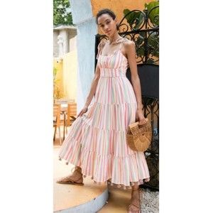 CHICWISH Rainbow Striped Multicolor Summer Maxi Dress